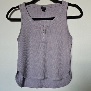Wild Fable XS Waffle Knit Thermal Henley Sleevless Crop Tank Gray XS
